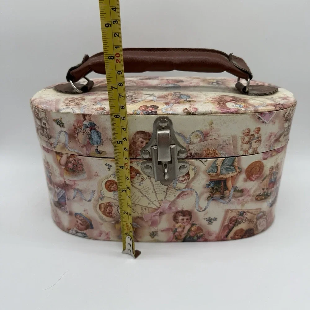 Vintage Decoupage Sewing Box Victorian Children Illustrations Craft Storage Case